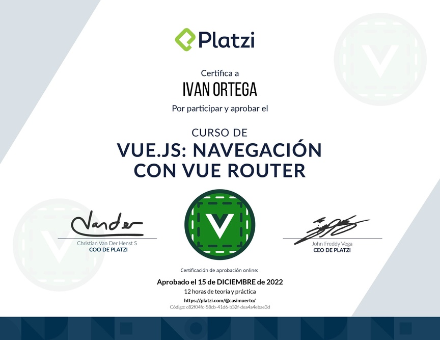Diploma del Curso de Vue.js: Navegación con Vue Router
