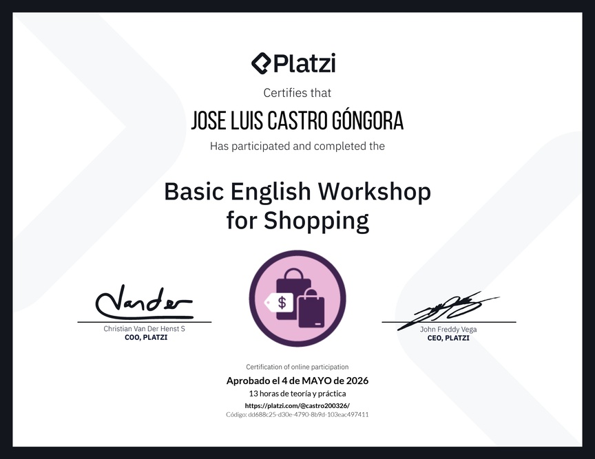 Diploma del Curso de Inglés Práctico para Compras