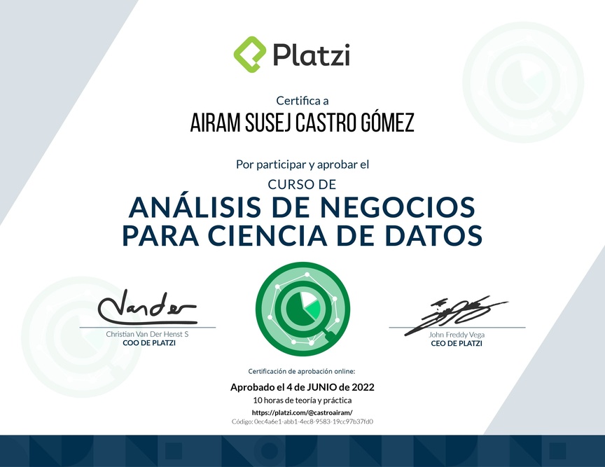 Diploma del Curso de Análisis de Negocios para Ciencia de Datos