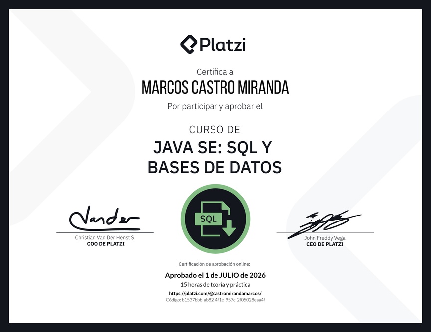 Diploma del Curso de Java SE: SQL y Bases de Datos