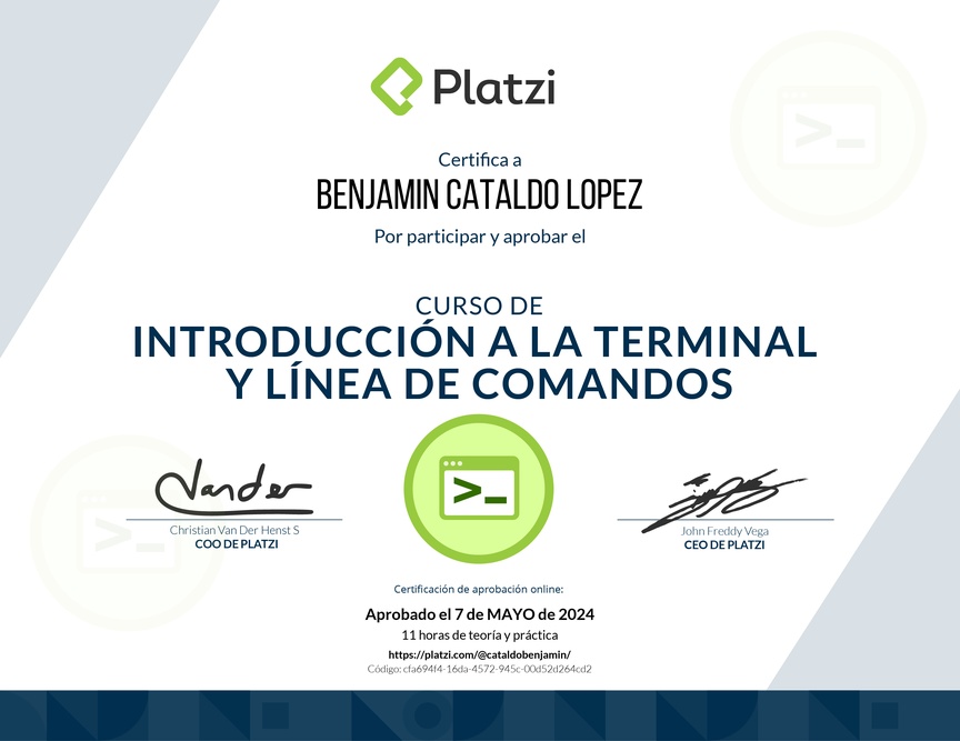 Diploma del Curso de Introducción a la Terminal y Línea de Comandos