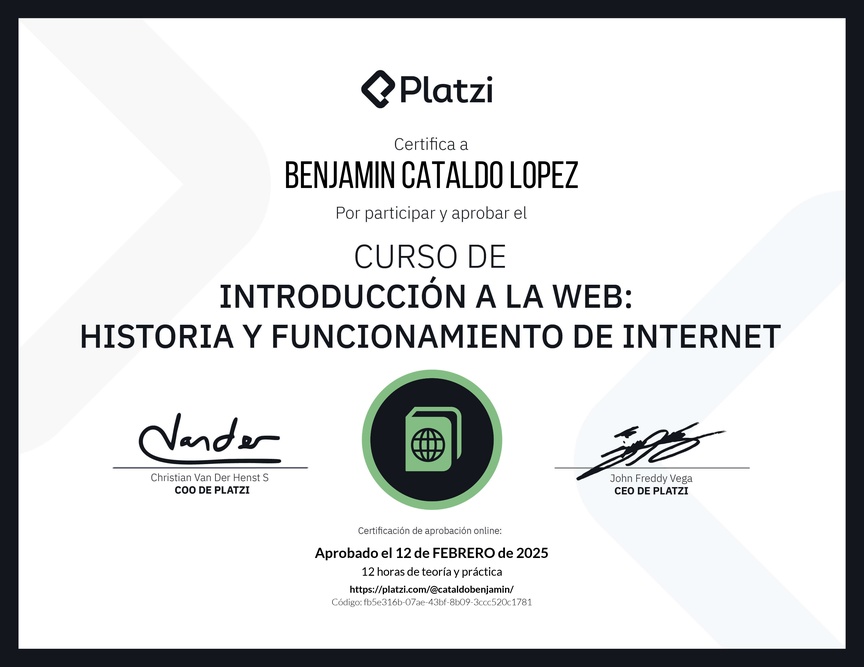 Diploma del Curso de Introducción a la Web: Historia y Funcionamiento de Internet