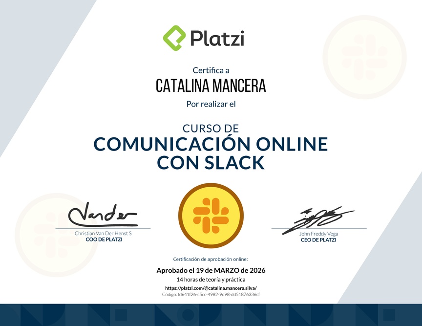 Diploma del Curso de Slack para Mejorar tu Comunicación Online