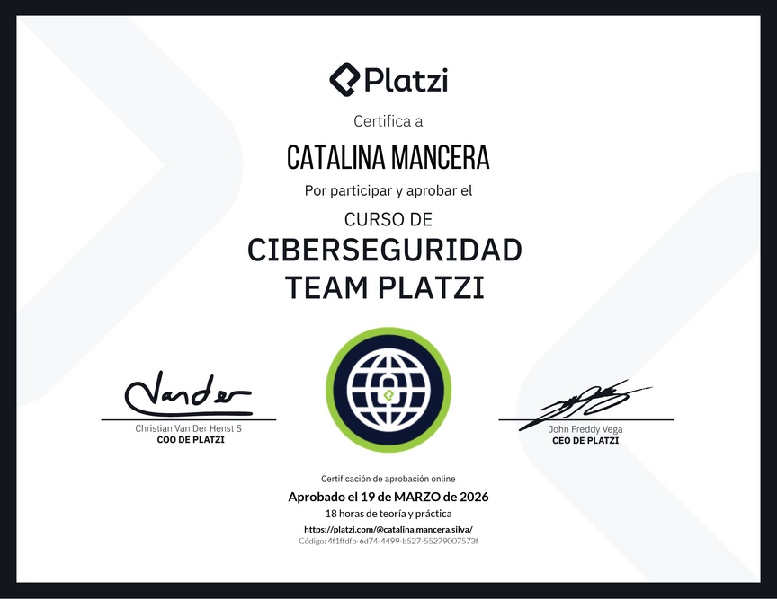 Diploma del Curso de Ciberseguridad y Privacidad - Team Platzi