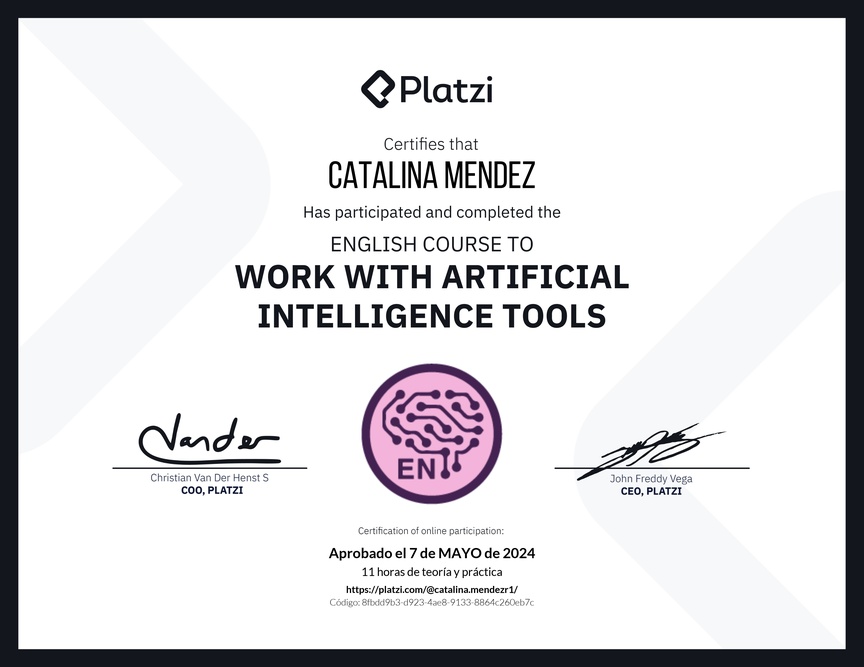 Diploma del Curso de Inglés para el Uso de Inteligencia Artificial