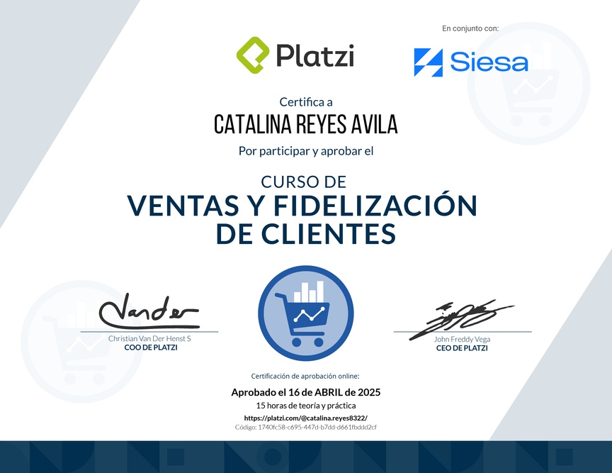 Diploma del Curso de Ventas y Fidelización de Clientes con Buyer Journey