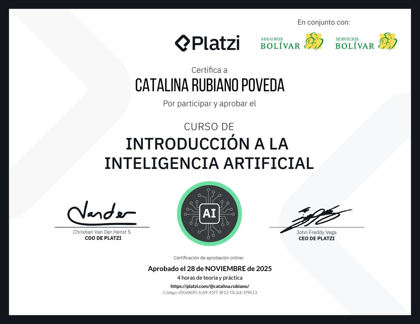 Diploma del Curso Gratis de Introducción a la Inteligencia Artificial