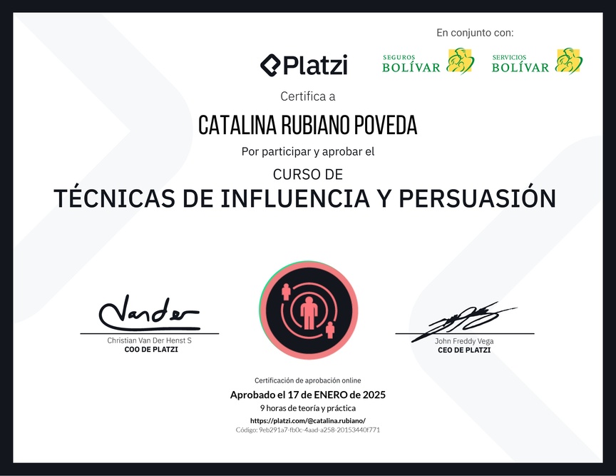 Diploma del Curso de Técnicas de Influencia y Persuasión