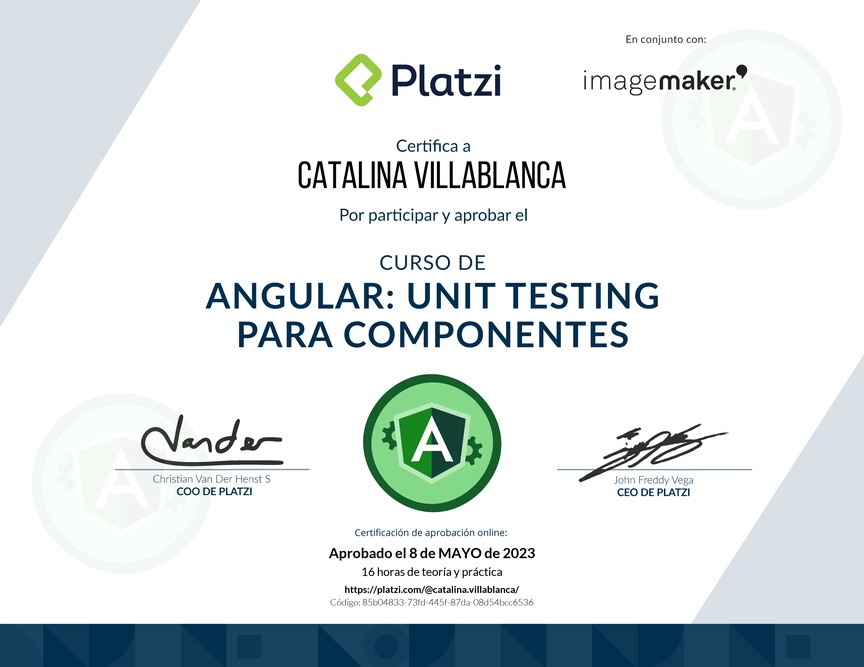 Diploma del Curso de Angular: Unit Testing para Componentes