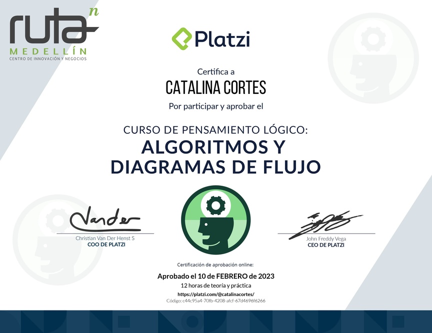Diploma del Curso de Pensamiento Lógico: Algoritmos y Diagramas de Flujo