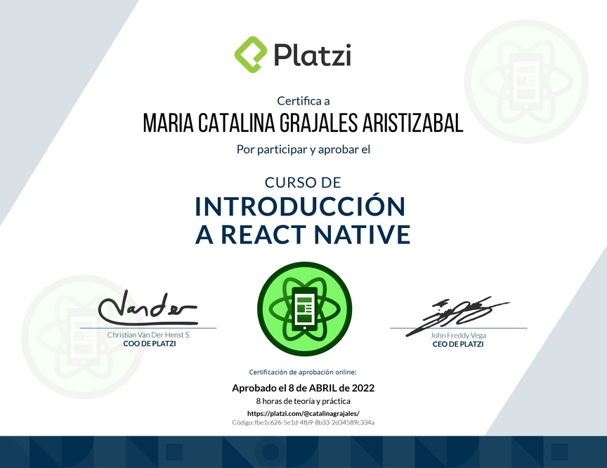 Diploma del Curso de Introducción a React Native