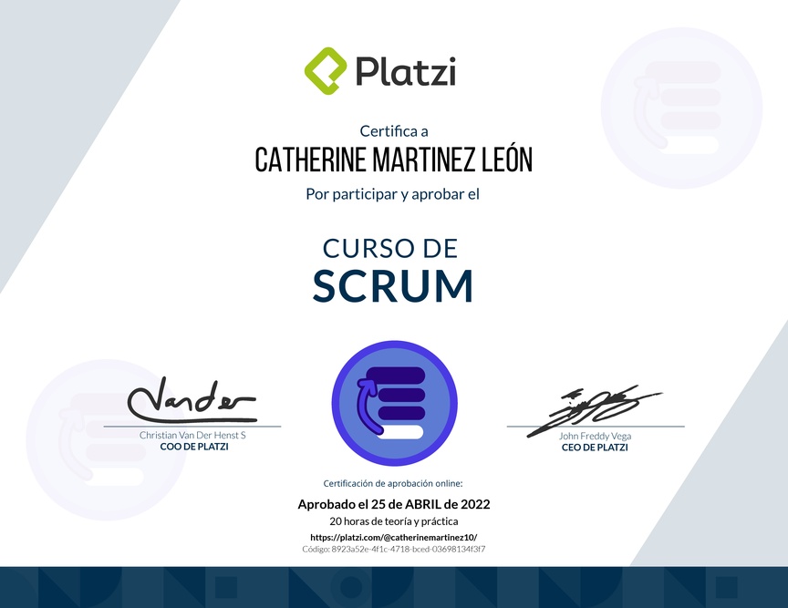 Diploma del Curso de SCRUM 2018