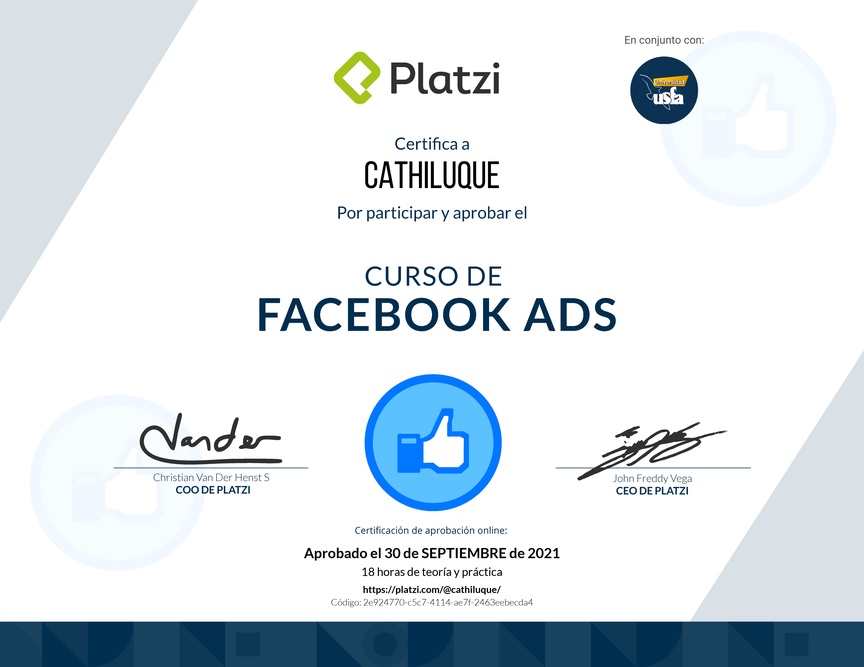 Diploma del Curso de Facebook Ads 2020