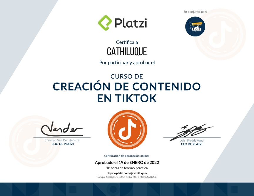 Diploma del Curso de Creación de Contenido en TikTok
