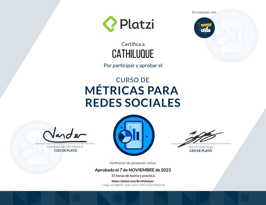 Diploma del Curso de Métricas para Redes Sociales