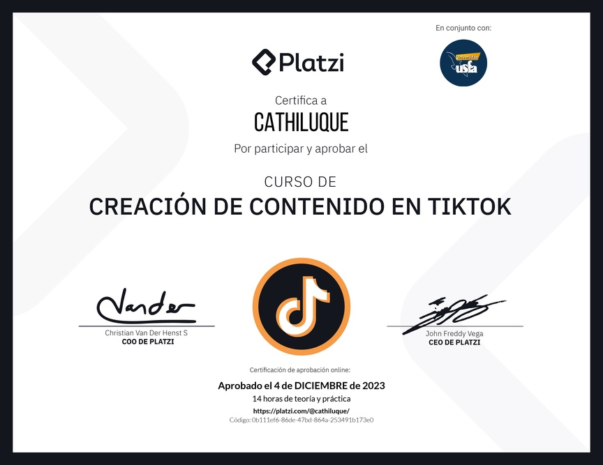 Diploma del Curso de Estrategia de Contenido de TikTok