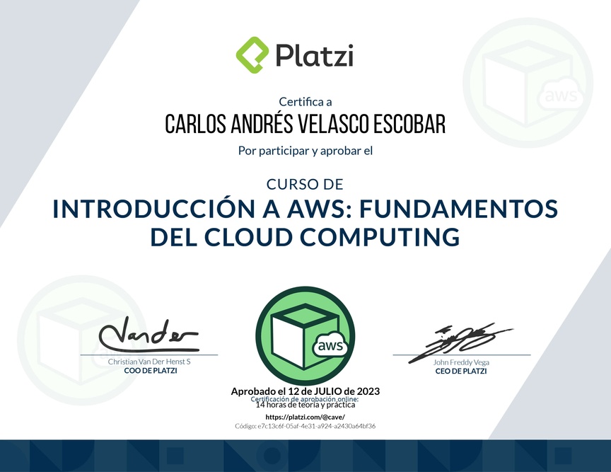 Diploma del Curso de Introducción a AWS: Fundamentos de Cloud Computing