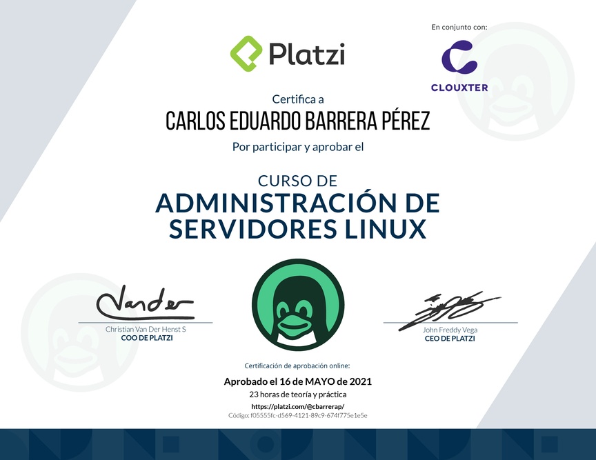 Diploma del Curso de Administración de Servidores Linux