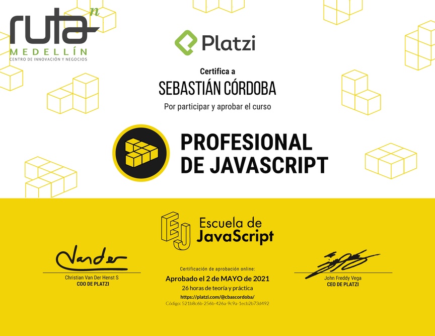 Diploma del Curso Profesional de JavaScript