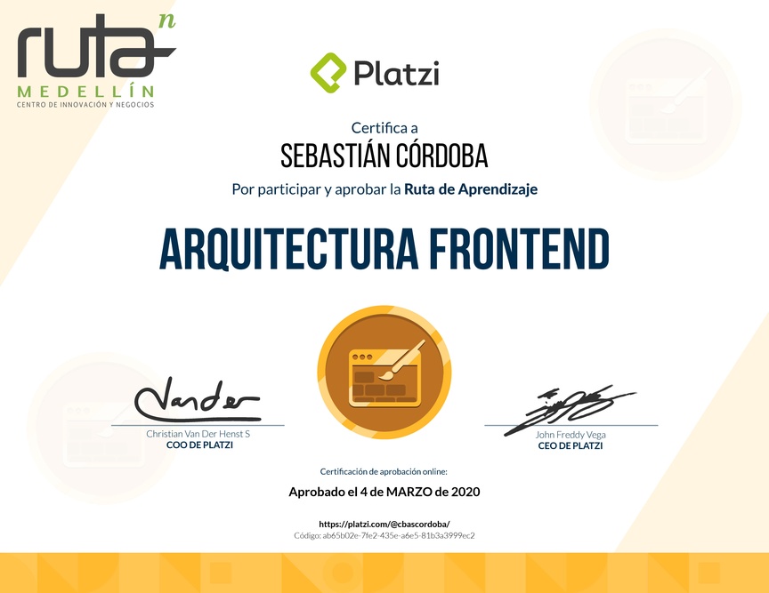 Diploma de la Ruta de Aprendizaje de Arquitectura Frontend