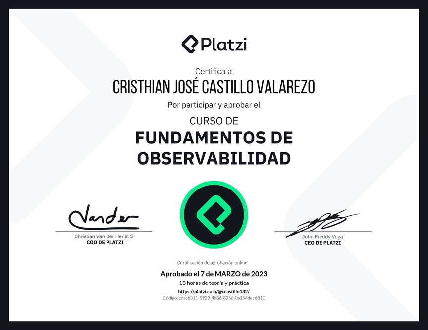 Diploma del Curso de Fundamentos de Observabilidad con New Relic