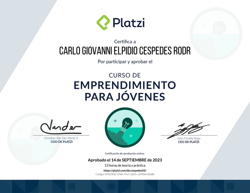 Diploma del Curso de Emprendimiento para Jóvenes