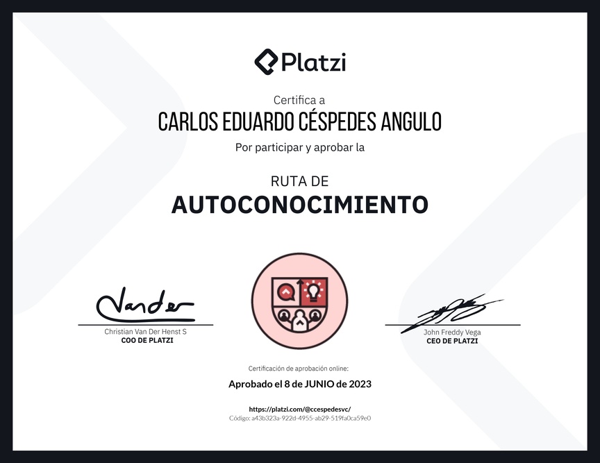 Diploma de la Ruta de Aprendizaje de Autoconocimiento