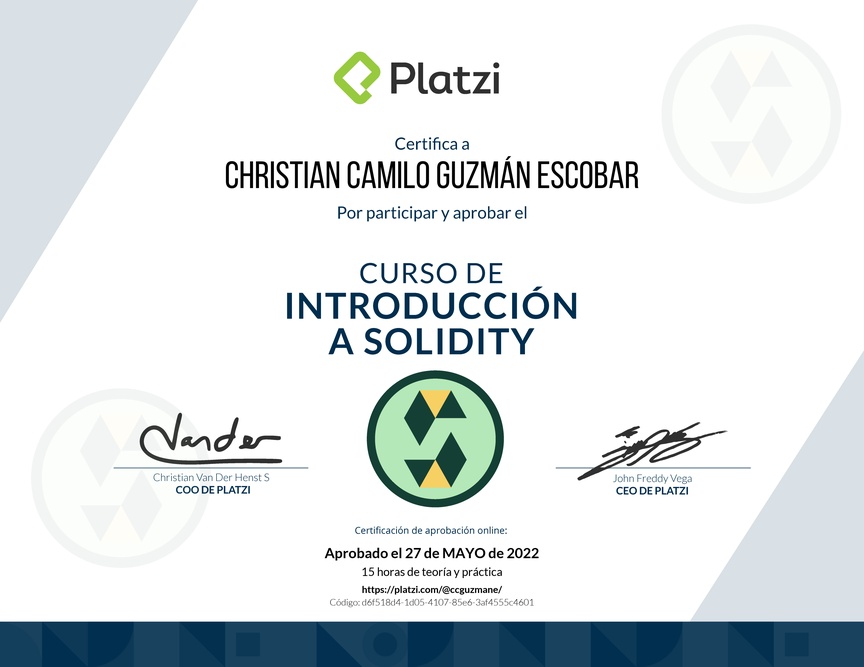 Diploma del Curso de Introducción a Solidity