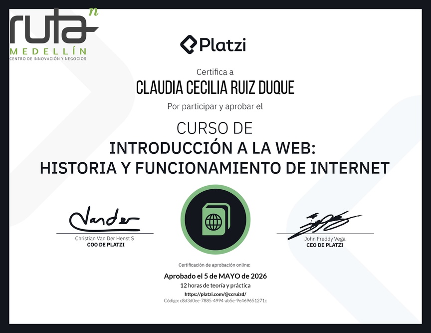 Diploma del Curso de Introducción a la Web: Historia y Funcionamiento de Internet