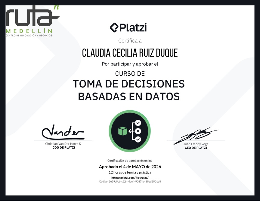 Diploma del Curso de Toma de Decisiones Basadas en Datos