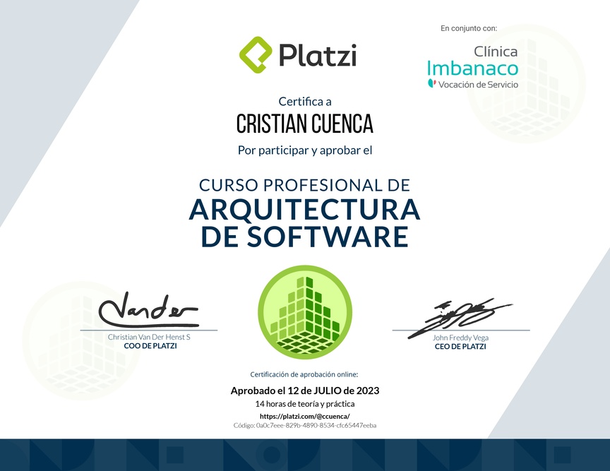 Diploma del Curso Profesional de Arquitectura de Software