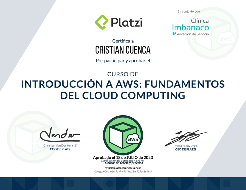 Diploma del Curso de Introducción a AWS: Fundamentos de Cloud Computing