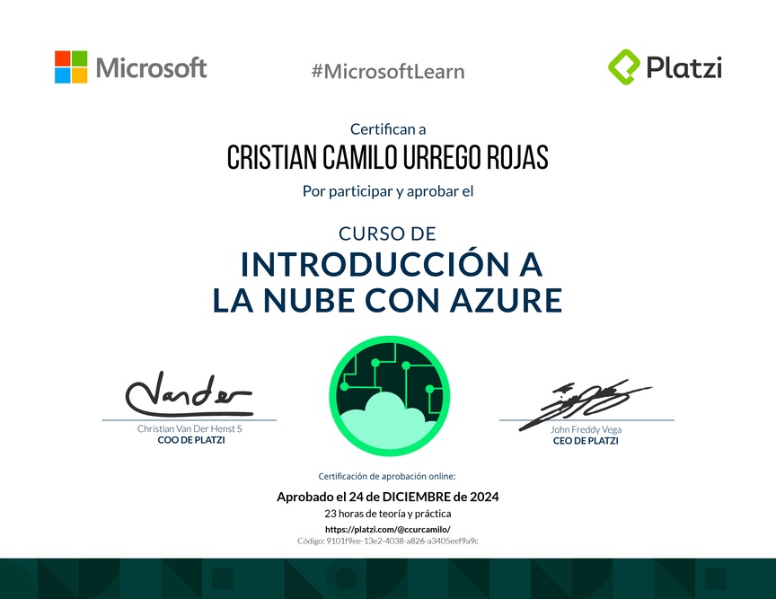 Diploma del Curso de Introducción a la Nube con Azure