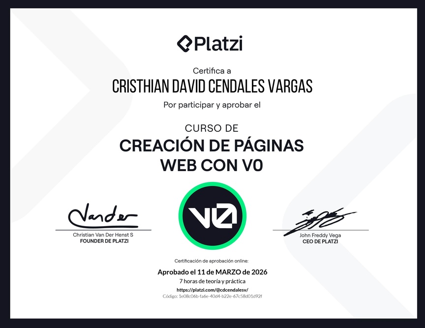 Diploma del Curso de Creación de Páginas Web con v0