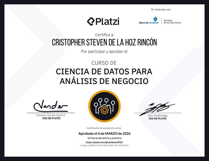 Diploma del Curso de Ciencia de Datos para Análisis de Negocio