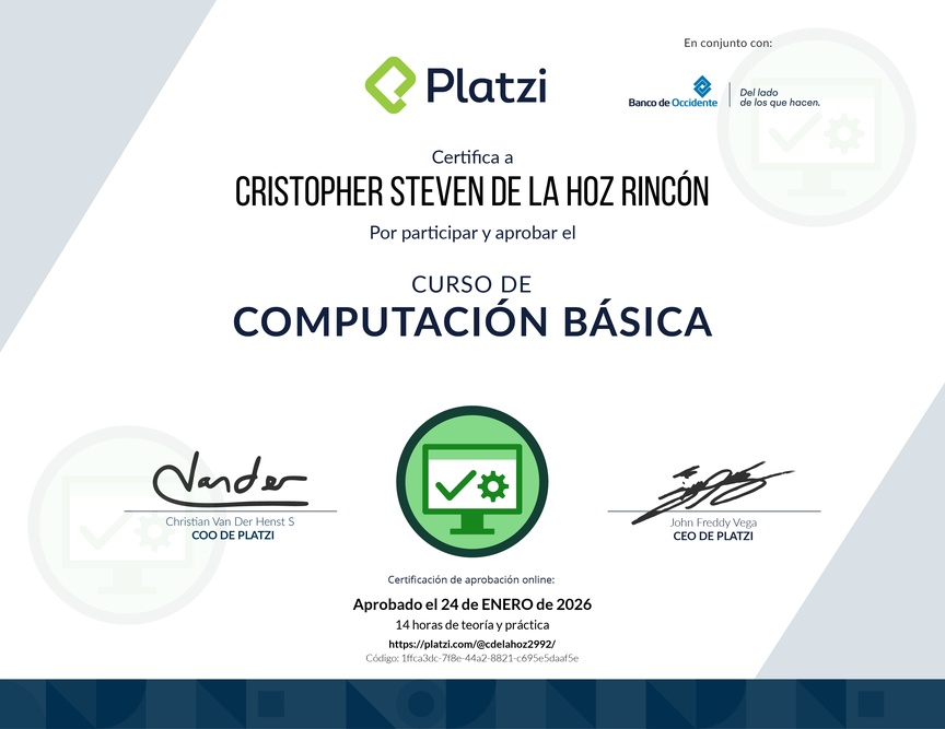 Diploma del Curso Básico de Computadores e Informática