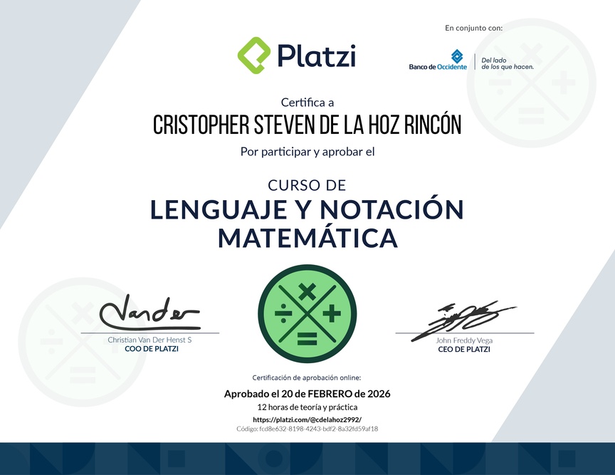 Diploma del Curso de Lenguaje y Notación Matemática