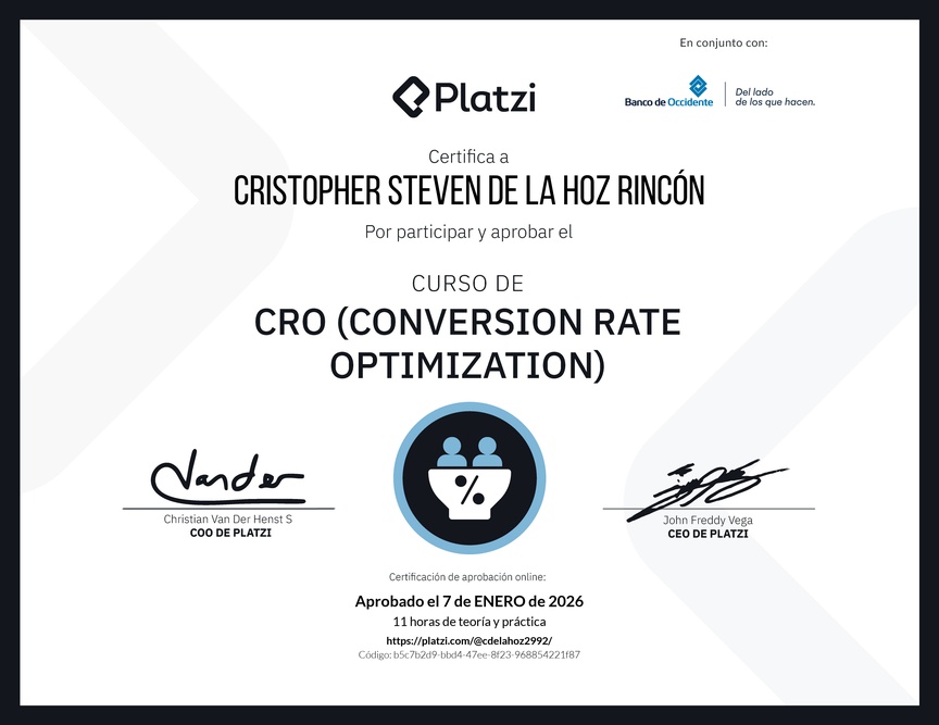 Diploma del Curso de CRO (Optimización de Conversiones)