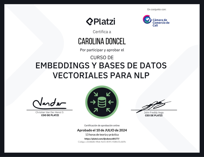 Diploma del Curso de Embeddings y Bases de Datos Vectoriales para NLP