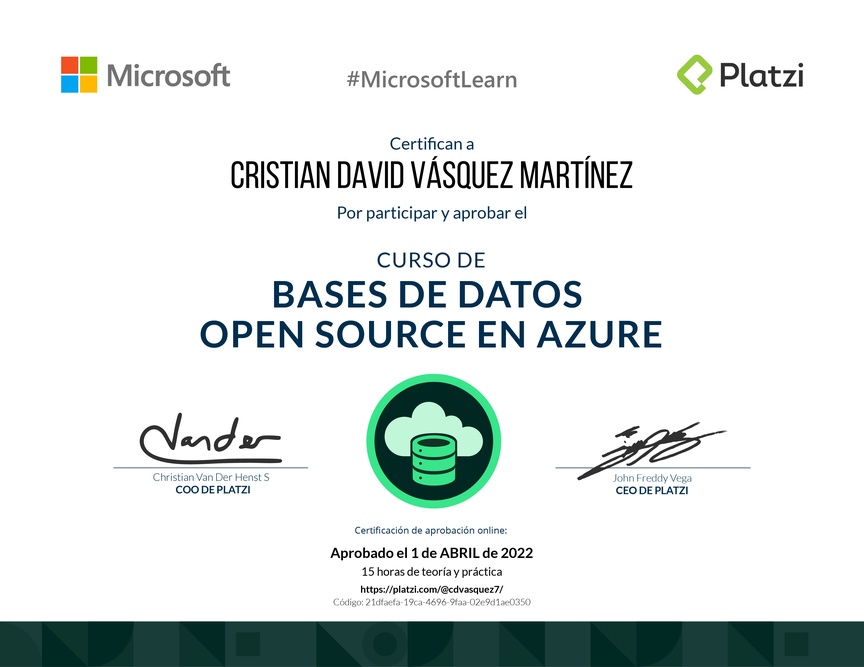 Diploma del Curso de Bases de Datos en Azure