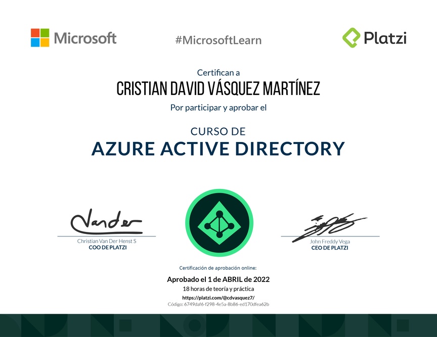 Diploma del Curso de Azure Active Directory
