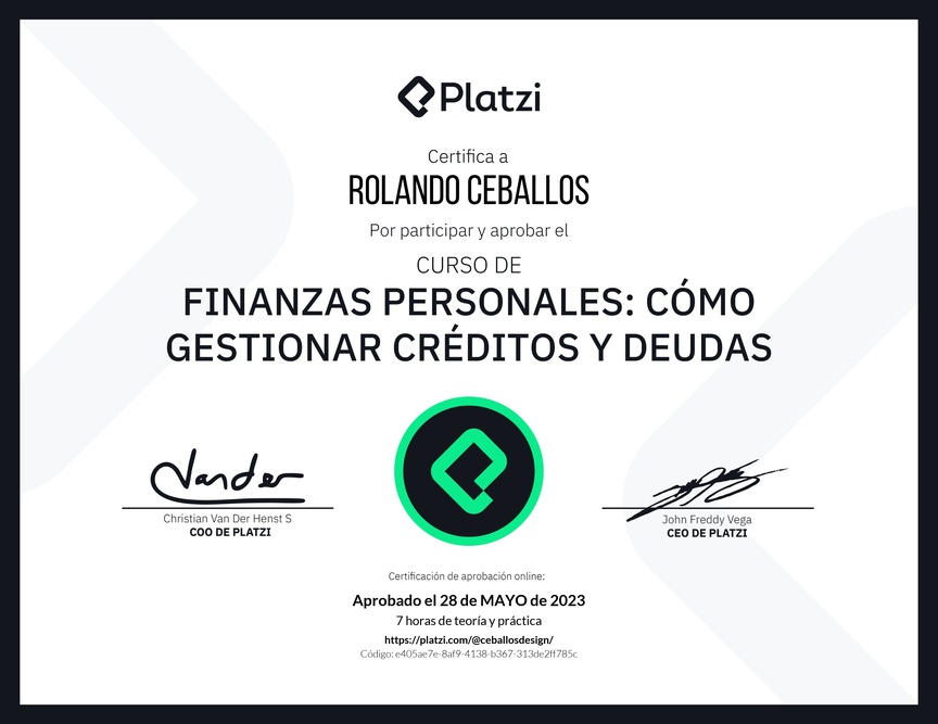 Diploma del Curso de Finanzas Personales: Cómo Gestionar Créditos y Deudas