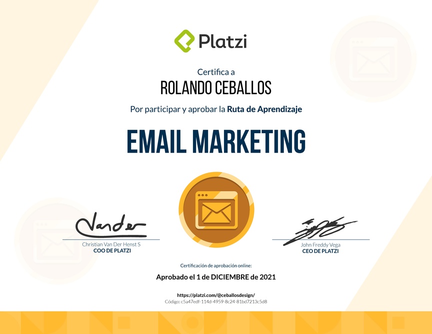 Diploma de la Ruta de Aprendizaje de Email Marketing