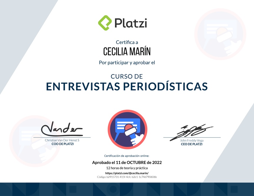 Diploma del Curso de Entrevistas Periodísticas