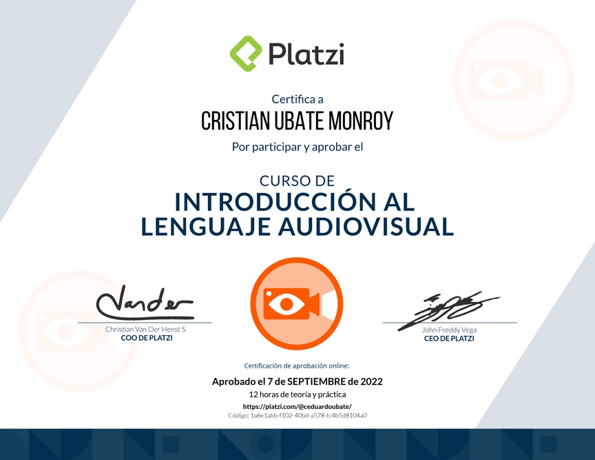 Diploma del Curso de Introducción al Lenguaje Audiovisual