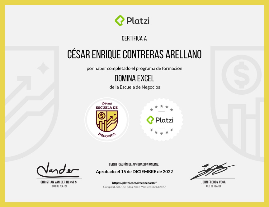 Diploma de la Ruta de Aprendizaje de Domina Excel