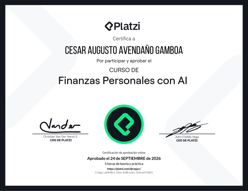 Diploma del Curso de Finanzas Personales con Inteligencia Artificial