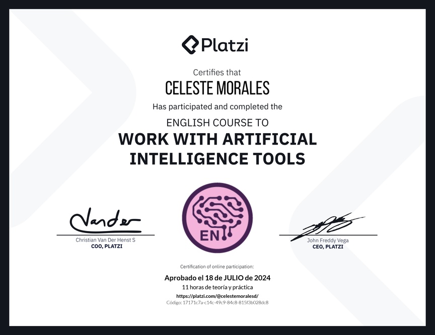 Diploma del Curso de Inglés para el Uso de Inteligencia Artificial