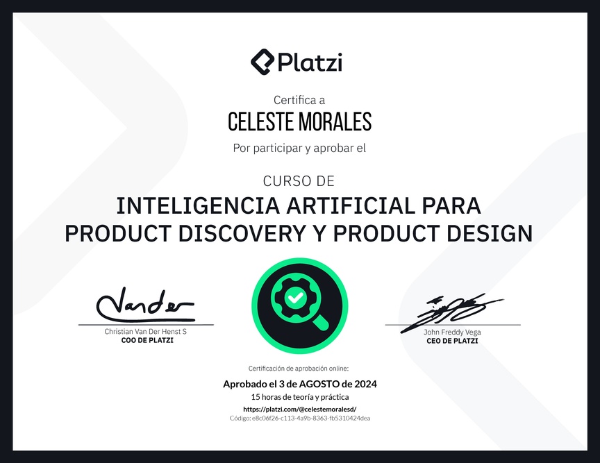 Diploma del Curso de Inteligencia Artificial para Product Discovery y Product Design: Herramientas y Técnicas