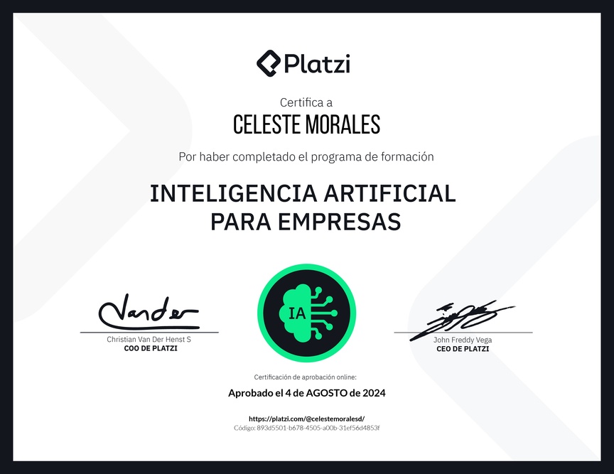 Diploma de la Ruta de Aprendizaje de Inteligencia Artificial para Empresas